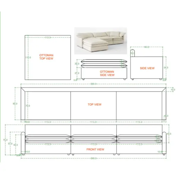 Mesus Sofa with Ottoman