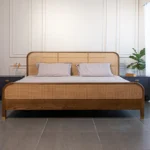 Lavish Wooden bed with rattan