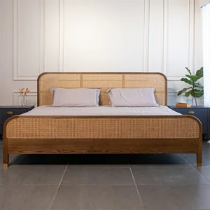 Lavish Wooden bed with rattan