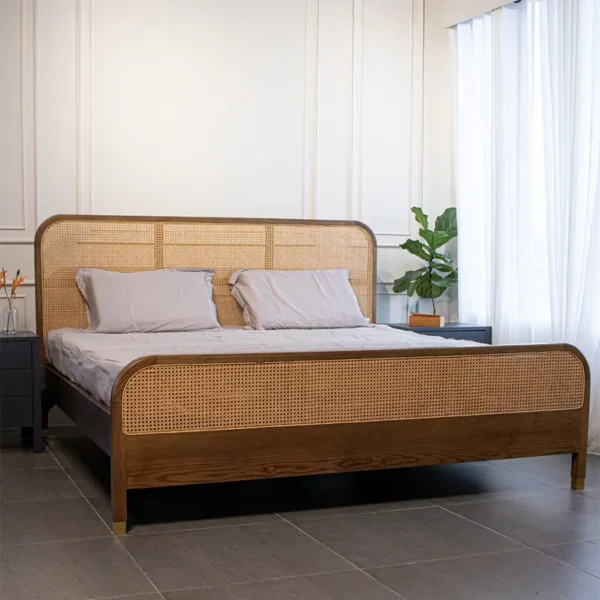 Lavish Wooden bed with rattan