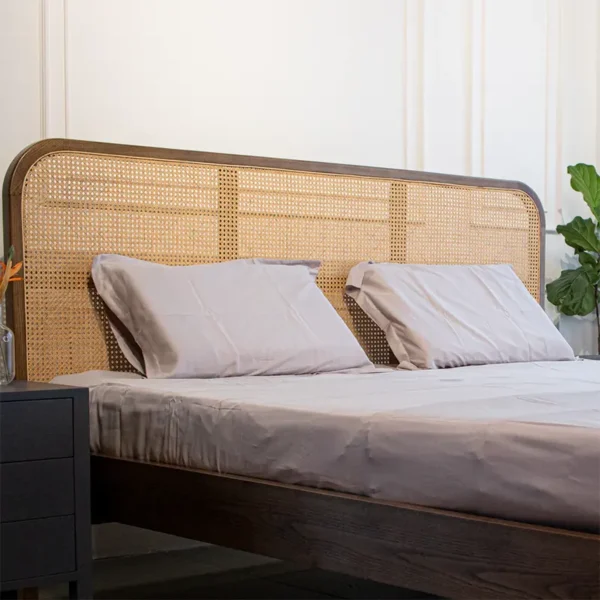 Lavish Wooden bed with rattan