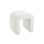 Upholstered Arcus Ottoman in white bouclé with sculptural U-shaped base – modern accent stool by HOC Furniture
