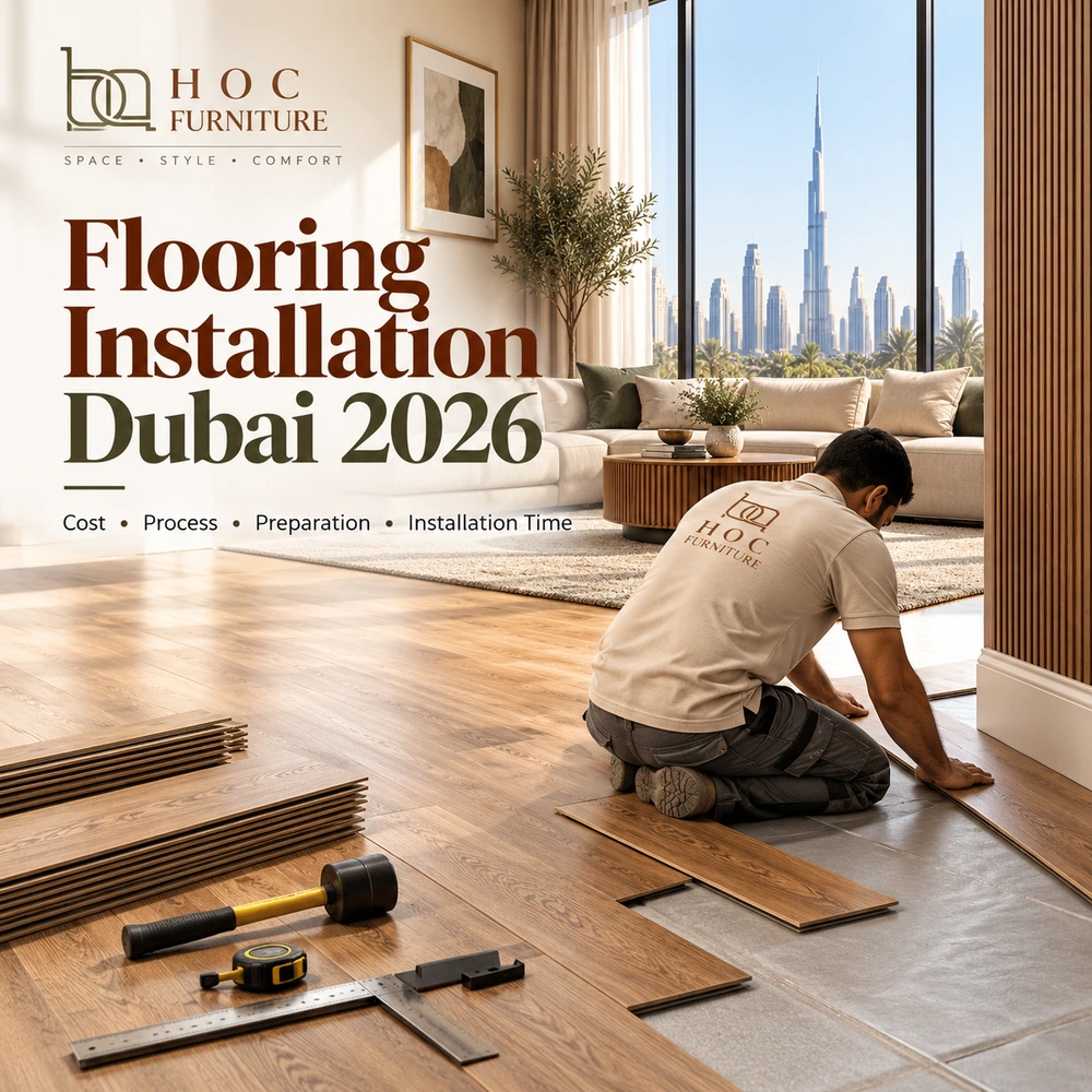 Flooring installation Dubai 2026 cost process preparation and professional installation by HOC Furniture