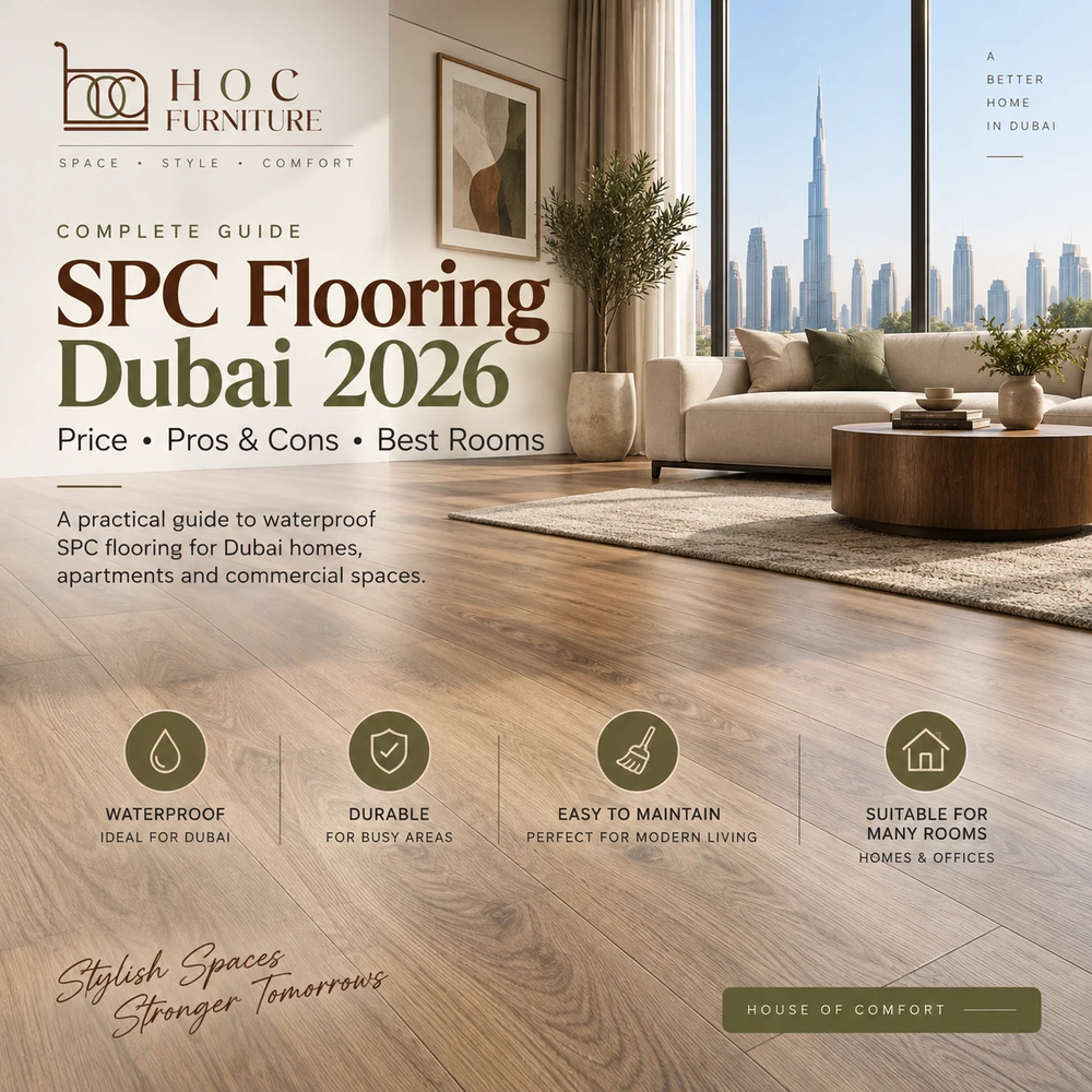 SPC flooring Dubai 2026 price pros cons and waterproof flooring guide by HOC Furniture