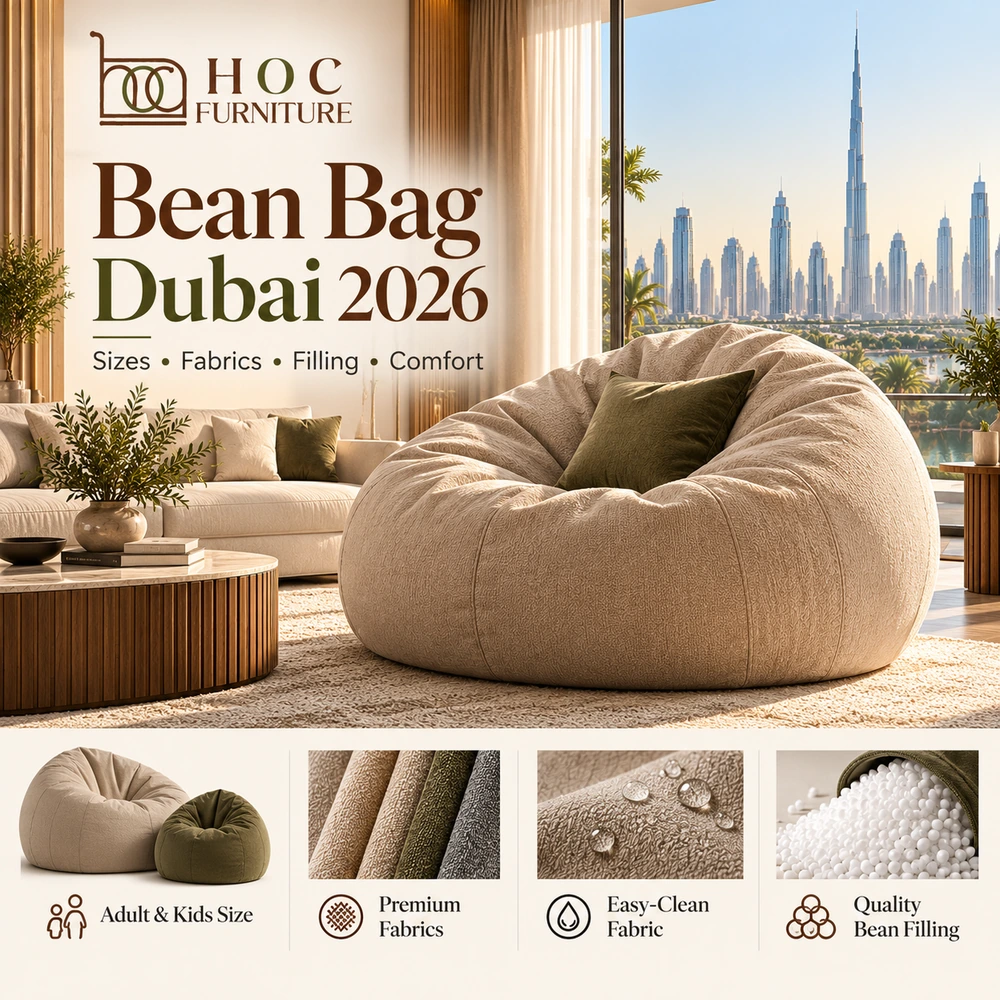 Bean bag Dubai 2026 sizes fabrics filling and comfort guide by HOC Furniture